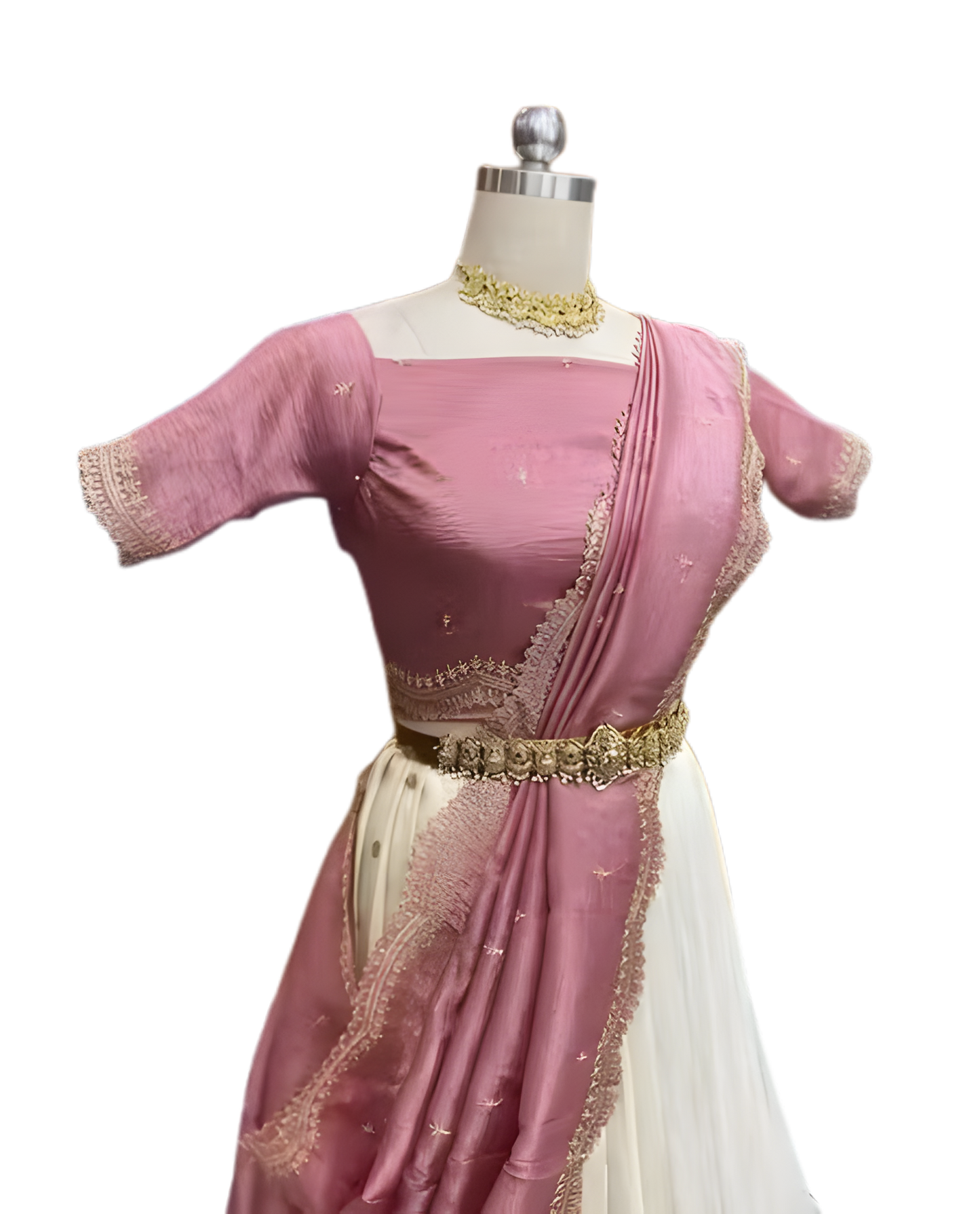 Pink & Cream Semi-Stitched Embroidered Lehenga with Dupatta – Premium Party & Wedding Wear